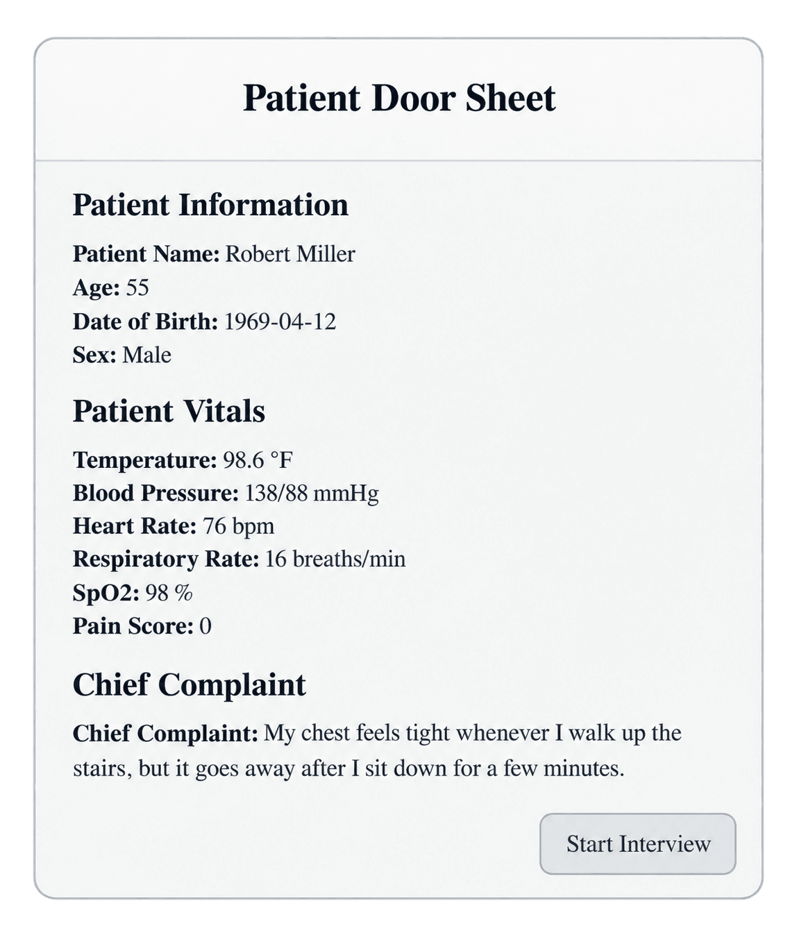 Case review screen with feedback on the interview, exam findings, and SOAP note