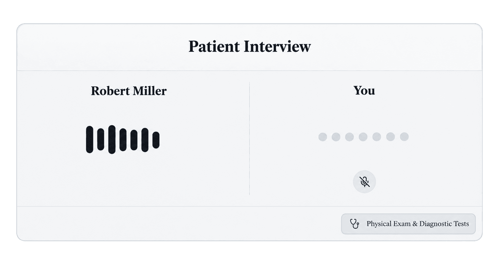 Live voice patient interview with audio visualizers for the patient and the clinician